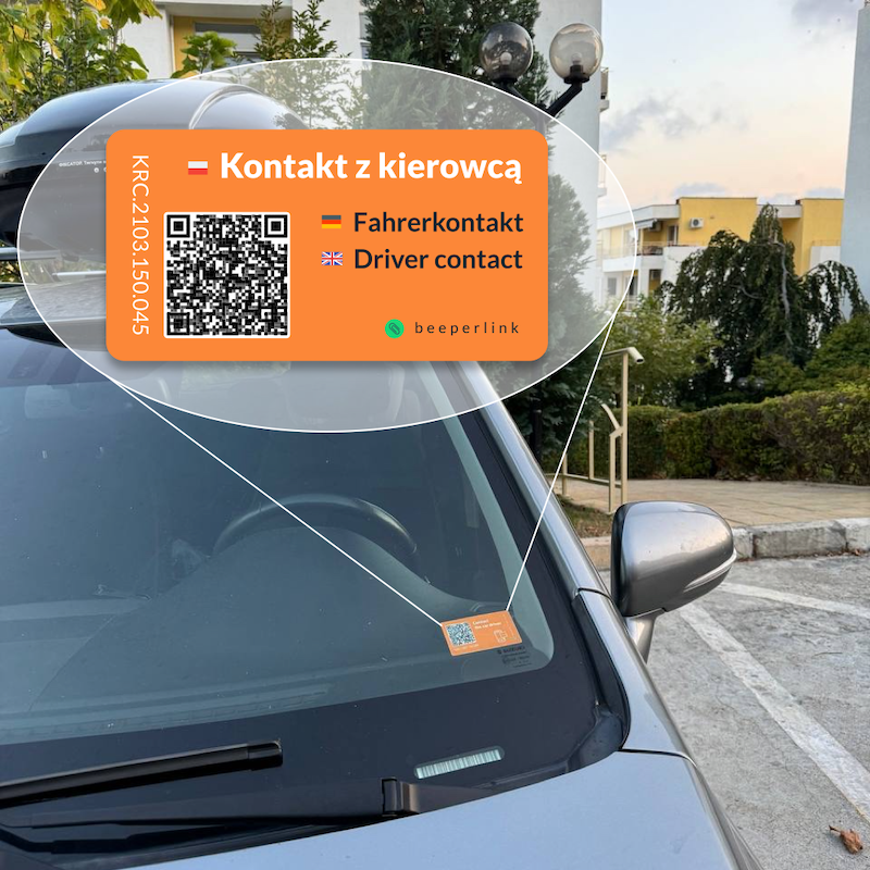 Beeperlink Naklejka Kontaktowa samochodowa pod szybę 84x44 mm. To jest przykład zastosowania Beeperlink do poprawy bezpieczeństwa Twojego samochodu