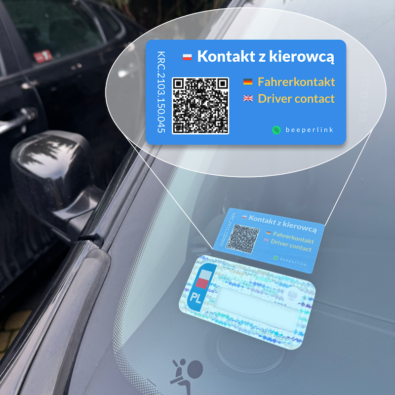 Beeperlink Naklejka Kontaktowa samochodowa pod szybę 84x44 mm. To jest przykład zastosowania Beeperlink do poprawy bezpieczeństwa Twojego samochodu