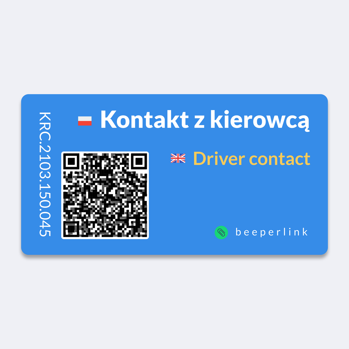 Beeperlink Naklejka Kontaktowa samochodowa pod szybę 84x44 mm. Kontakt awaryjny z kierowcą zaparkowanego samochodu