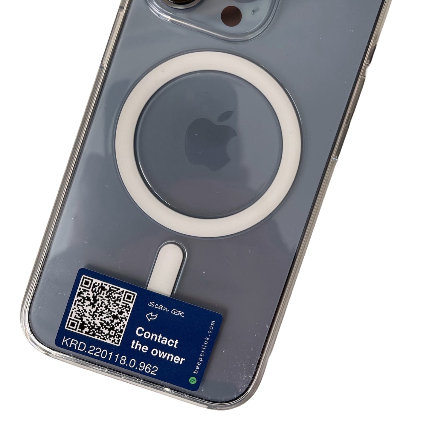 Tag QR Beeperlink na naklejkę, umożliwiający anonimowe powiadomienie o zagubionym telefonie komórkowym. To jest przykład zastosowania Beeperlink do ochrony Twoich ważnych rzeczy