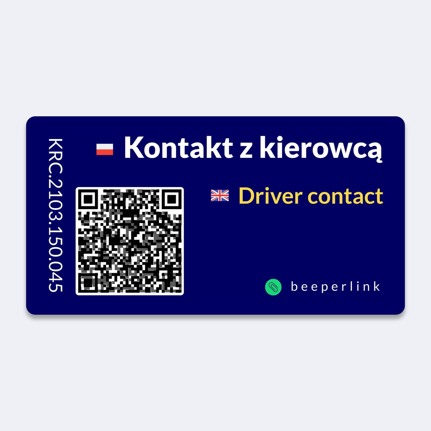 Beeperlink Naklejka Kontaktowa samochodowa pod szybę 84x44 mm. Kontakt awaryjny z kierowcą zaparkowanego samochodu