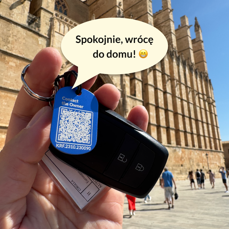 Tag QR Beeperlink na breloku, umożliwiający anonimowe powiadomienie o zagubionych kluczach, plecakach, torebkach 